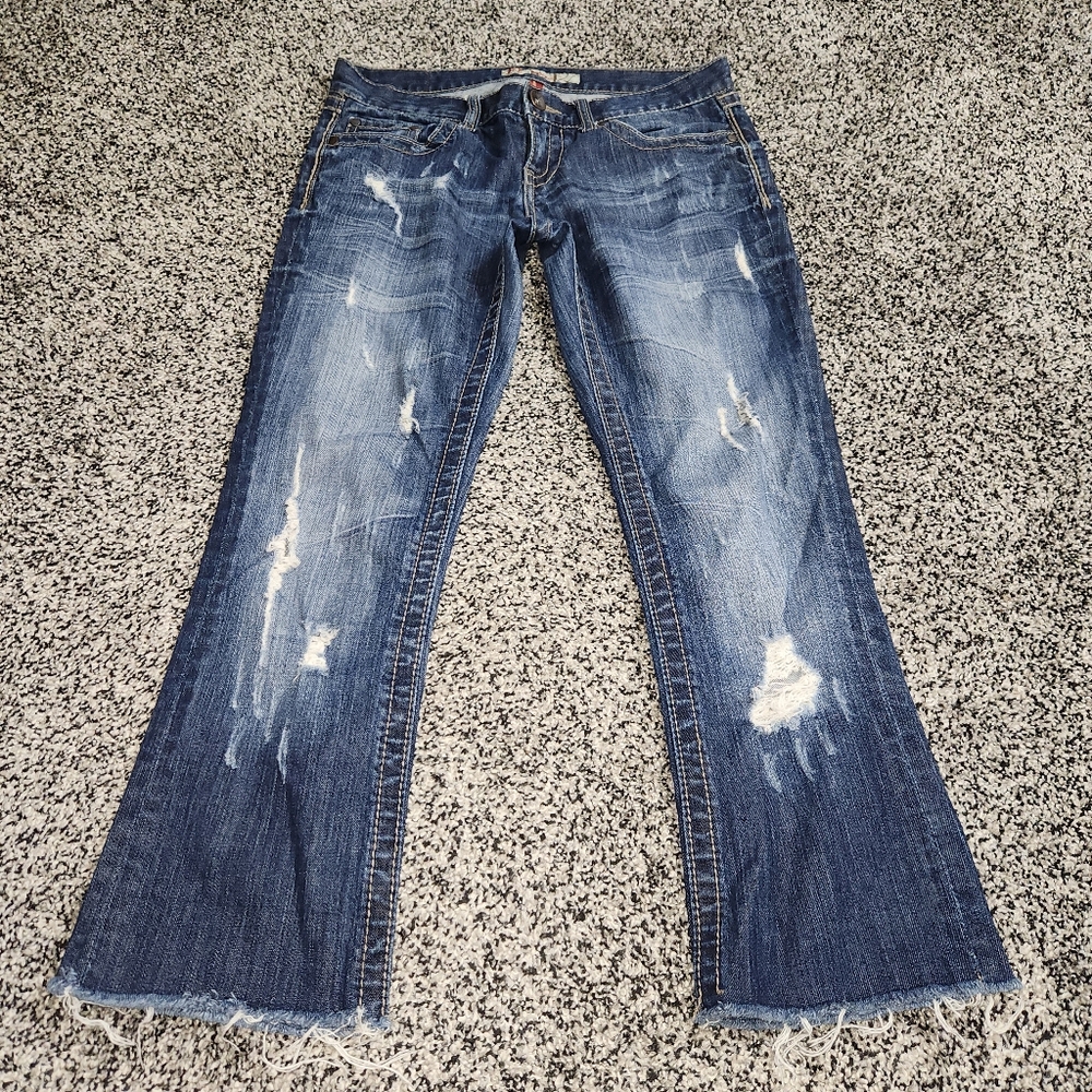 Bke Sabrina‎ Y2k Vintage Capri Low Rise Jeans, Women's Sz 26, Destressed Raw Hem